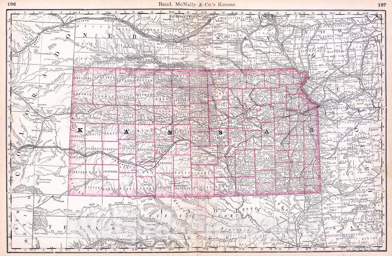 Historic Map : National Atlas - 1879 Kansas. - Vintage Wall Art