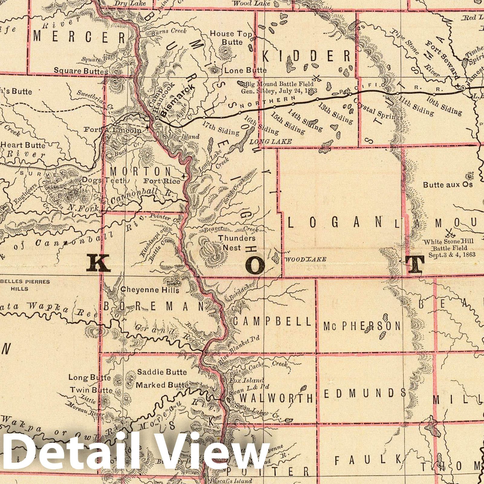 North Dakota and South Dakota - Railroad Map, 1879 - Historical Map Print