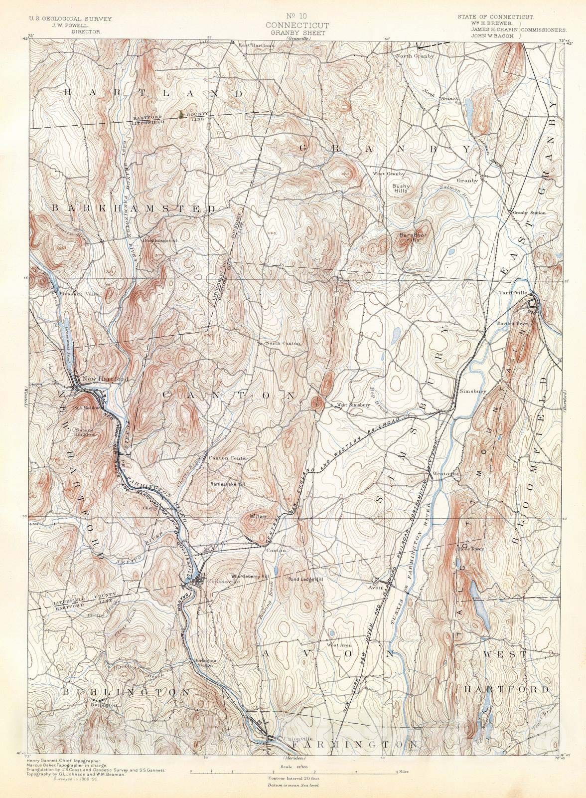Historic Map : 1893 10. Granby sheet. - Vintage Wall Art