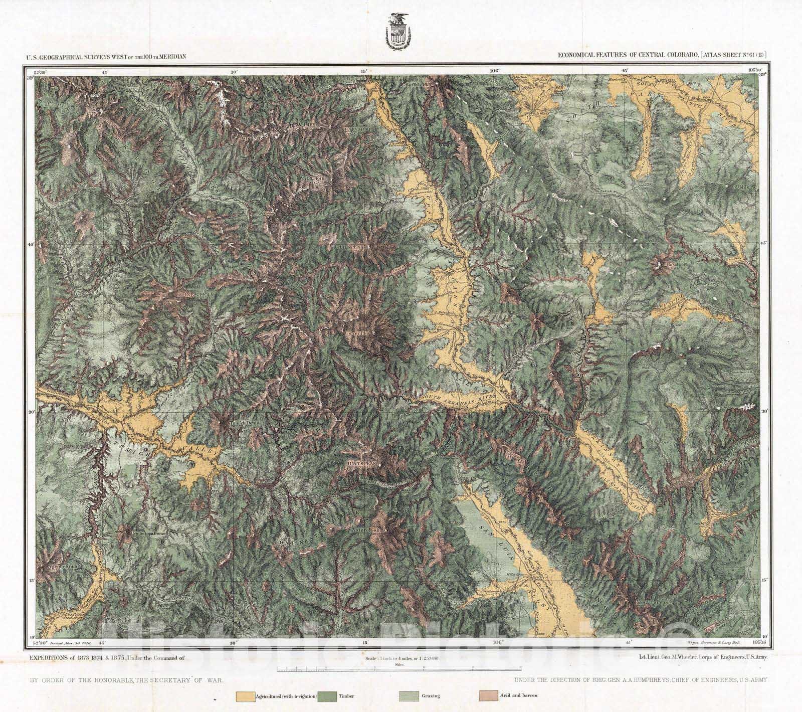 Historic Map : National Atlas - 1876 61B. Economical Features Of Central Colorado. - Vintage Wall Art