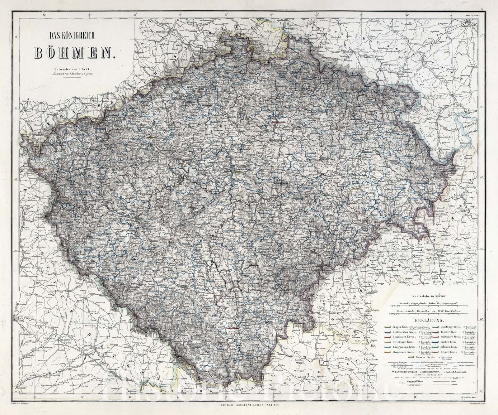 Historic Map : 1875 Kingdom of Bohemia, Czech Republic. - Vintage Wall Art