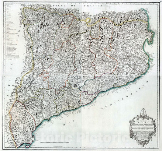 Historic Map : Spain, 1776 Composite map: 74-77. Mapa del principado de Cataluna , Vintage Wall Art