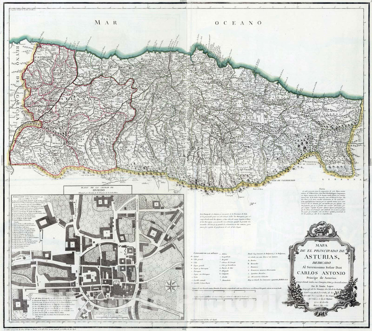 Principado de Asturias, Spain - Road Map, 1777 - Historical Map Print
