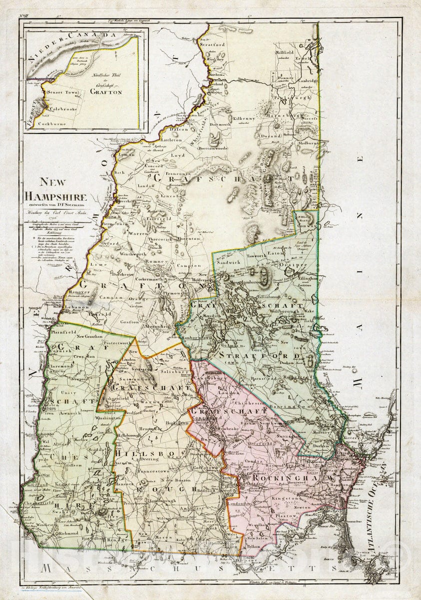 Historic Map : National Atlas - 1796 New Hampshire. - Vintage Wall Art