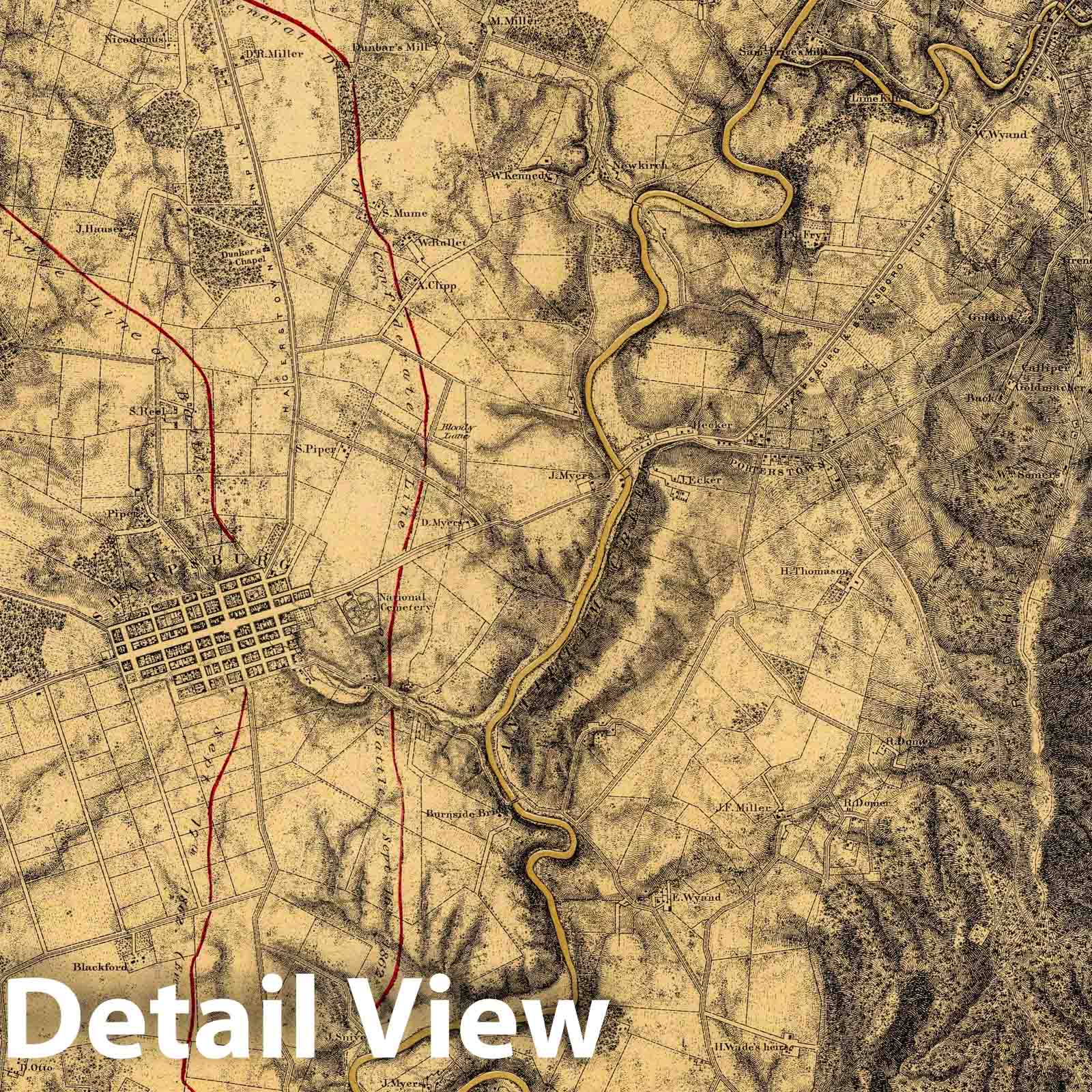 Civil War: Antietam, Maryland - Railroad Map, 1869