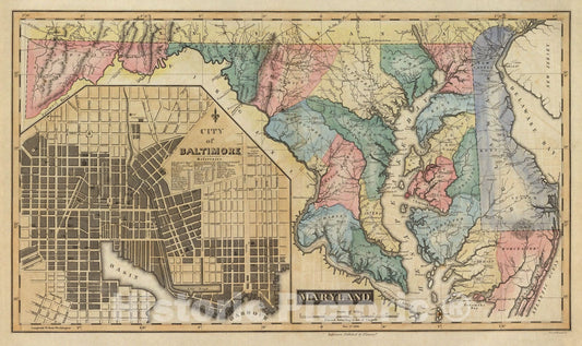 Historic Map - World Atlas - 1823 Maryland. - Vintage Wall Art