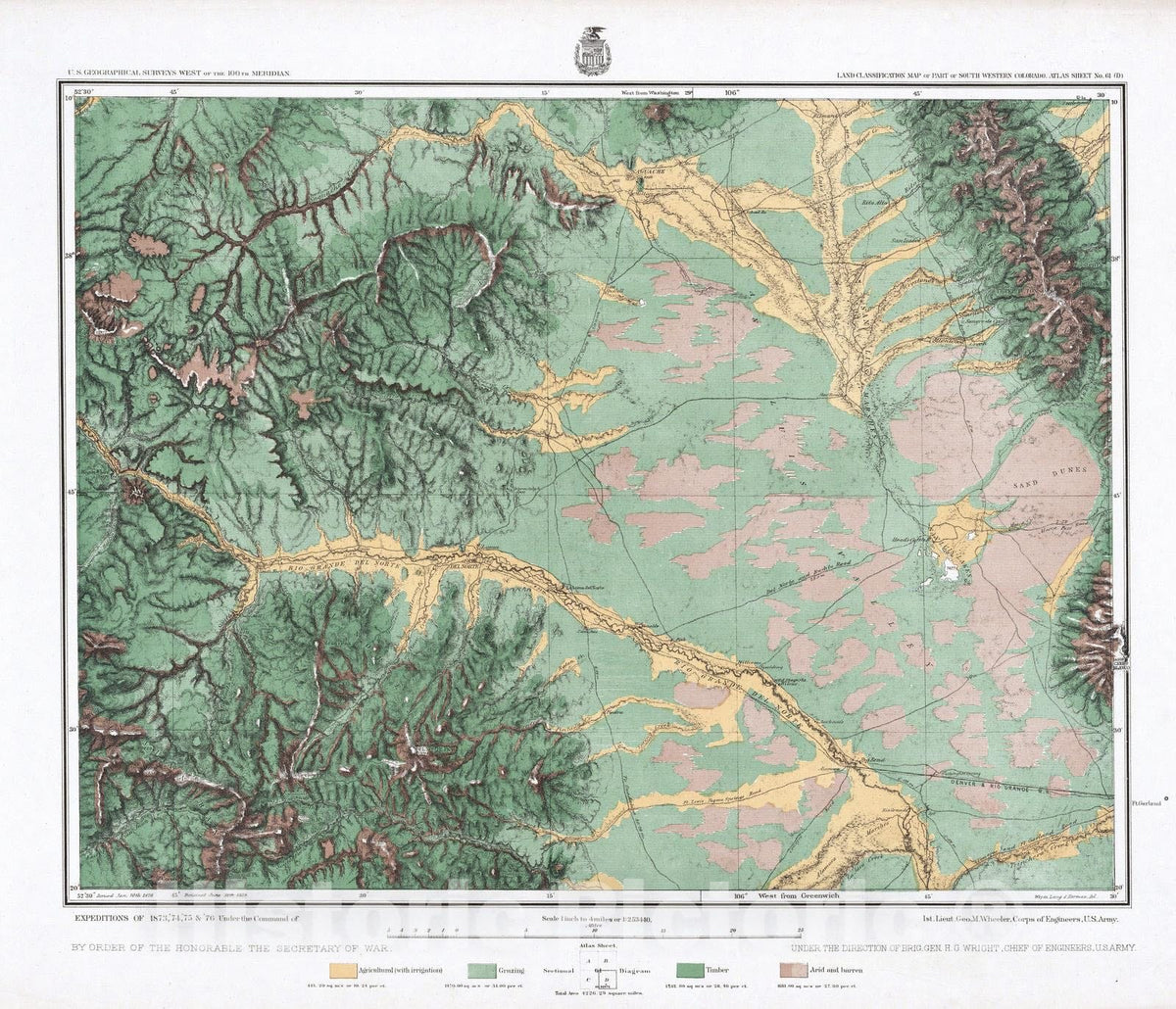 Historic Map : National Atlas - 1879 61D. Land Classification Map Of Part Of South Western Colorado. - Vintage Wall Art