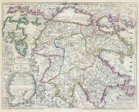 Historic Map : Greece, Peloponnesus 1705 Cette carte est faite pour l'intelligence des affaires des Turcs et des Venitiens dans le Peloponese , Vintage Wall Art