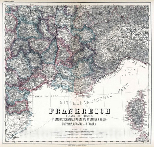 Historic Map : 1886 Southeast France. - Vintage Wall Art