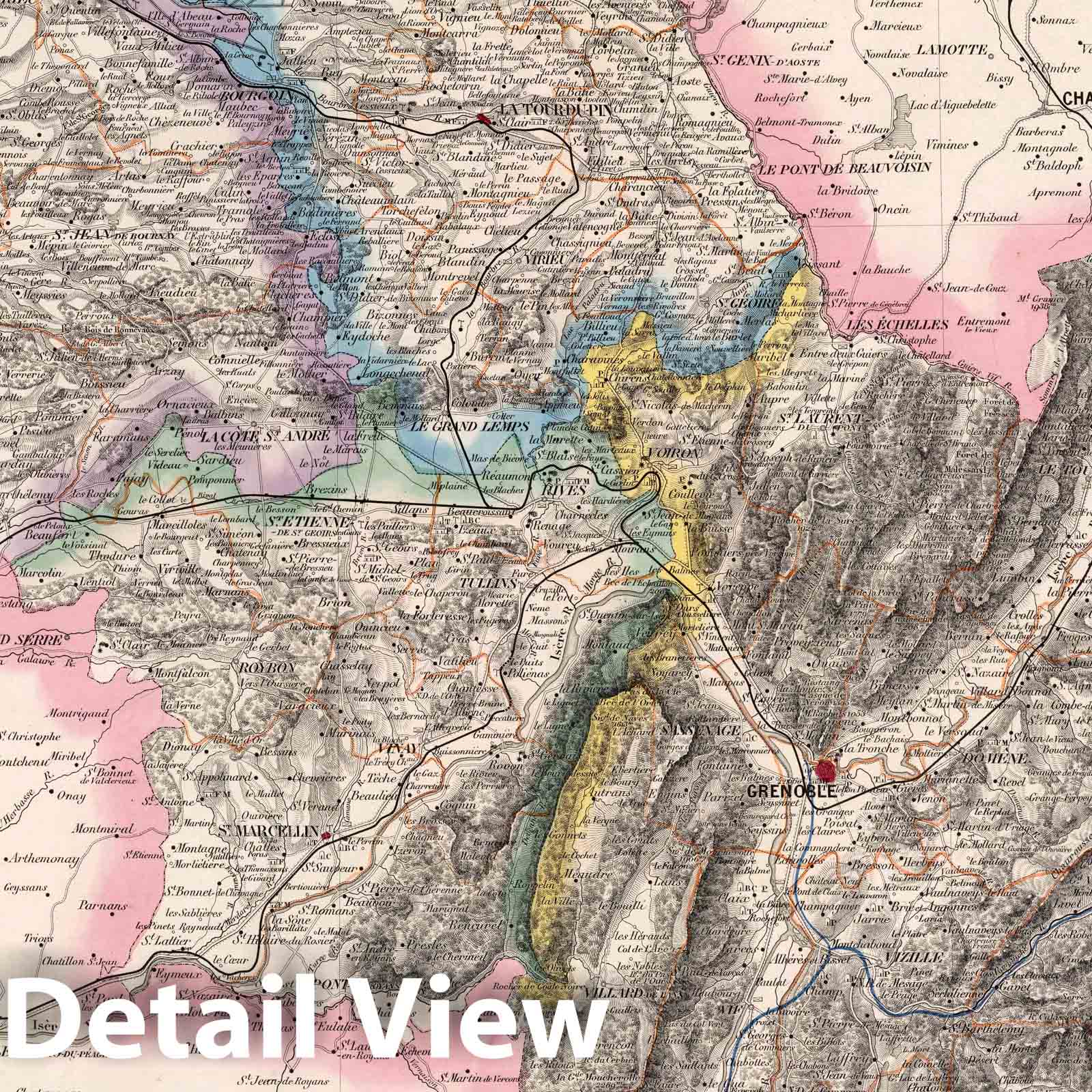 Isere, France 1876 Historical Map Print - Hand-Colored Lithograph