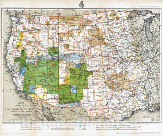 Historic Map : National Atlas - 1882 1882. Progress Map Of The U.S. Geographical Surveys West Of The 100th Meridian. - Vintage Wall Art