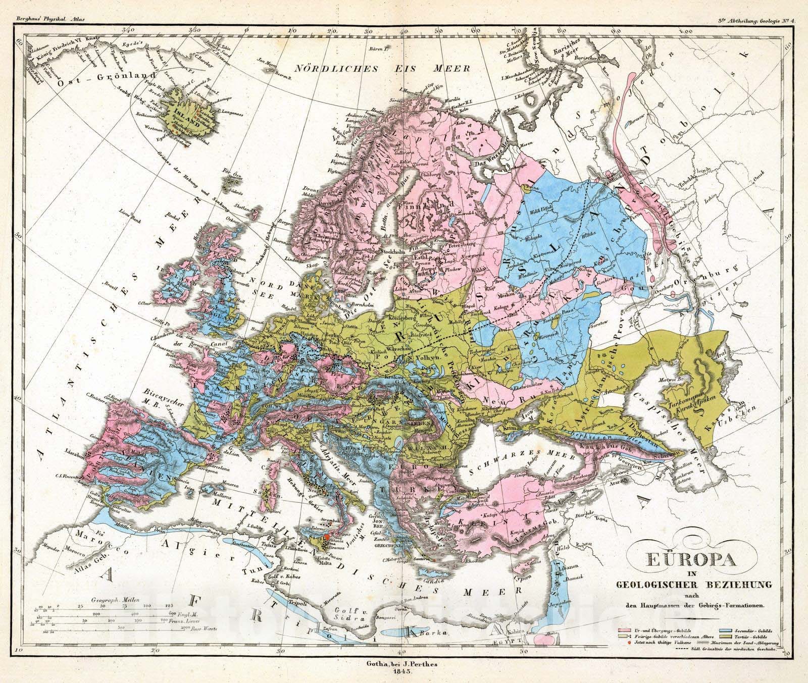 Historic Map : 1843 Europa in Geologischer Beziehung. - Vintage Wall Art