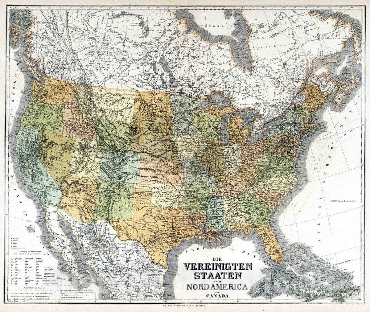 Historic Map : 1886 United States. Canada. - Vintage Wall Art