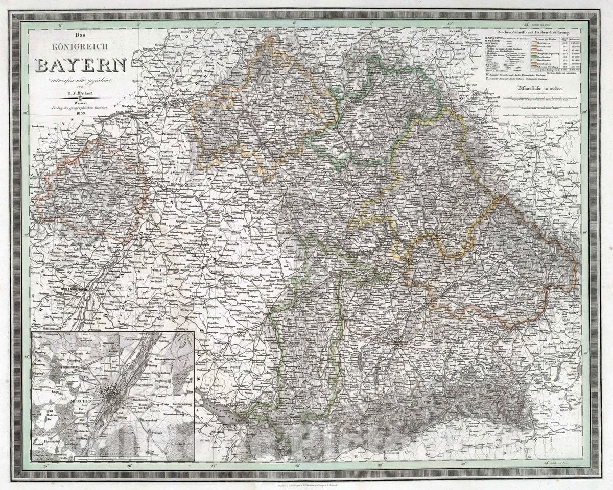 Bavaria, Germany 1839 Historical Map Print