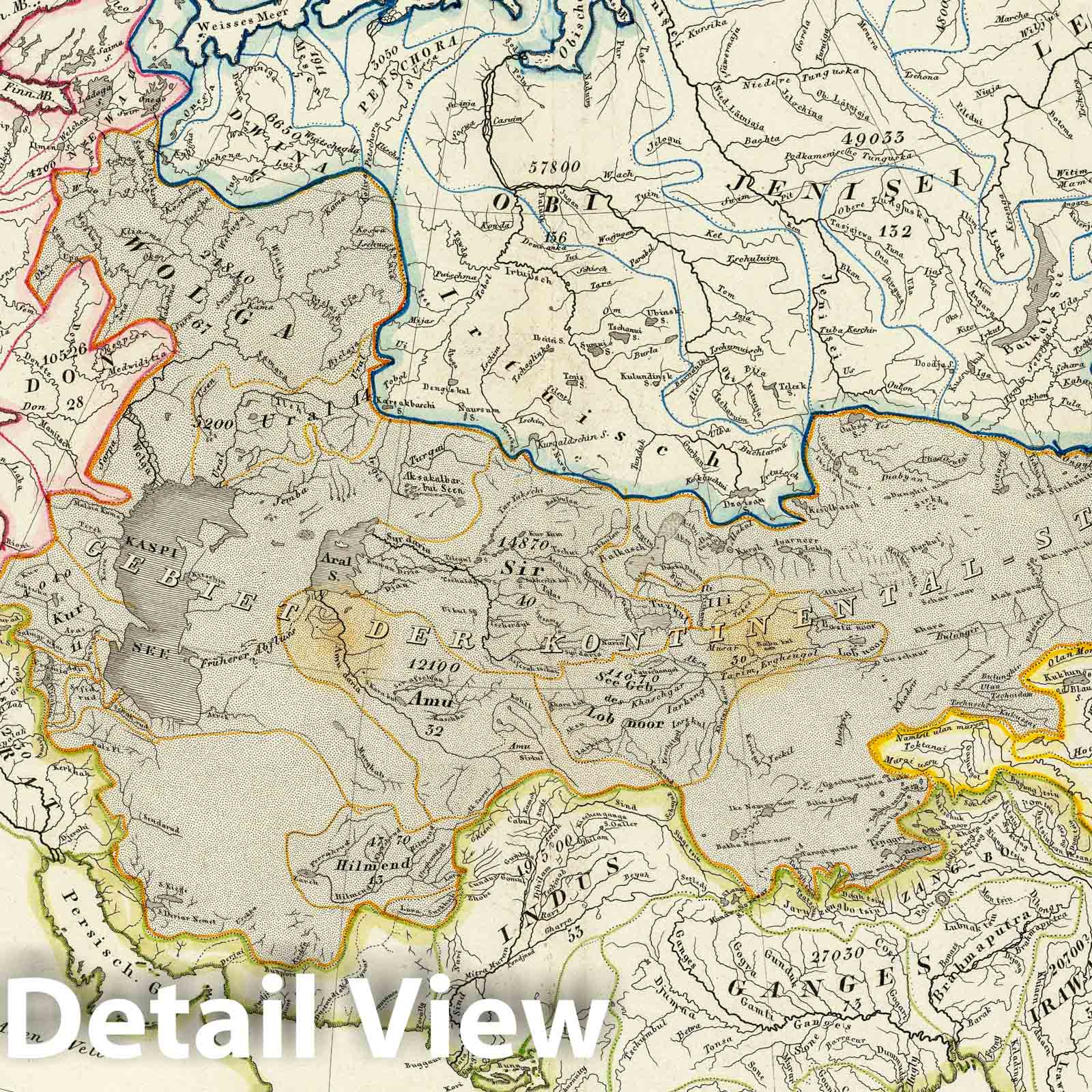 Asia and Europe - Rivers, 1841 - Historical Map Print