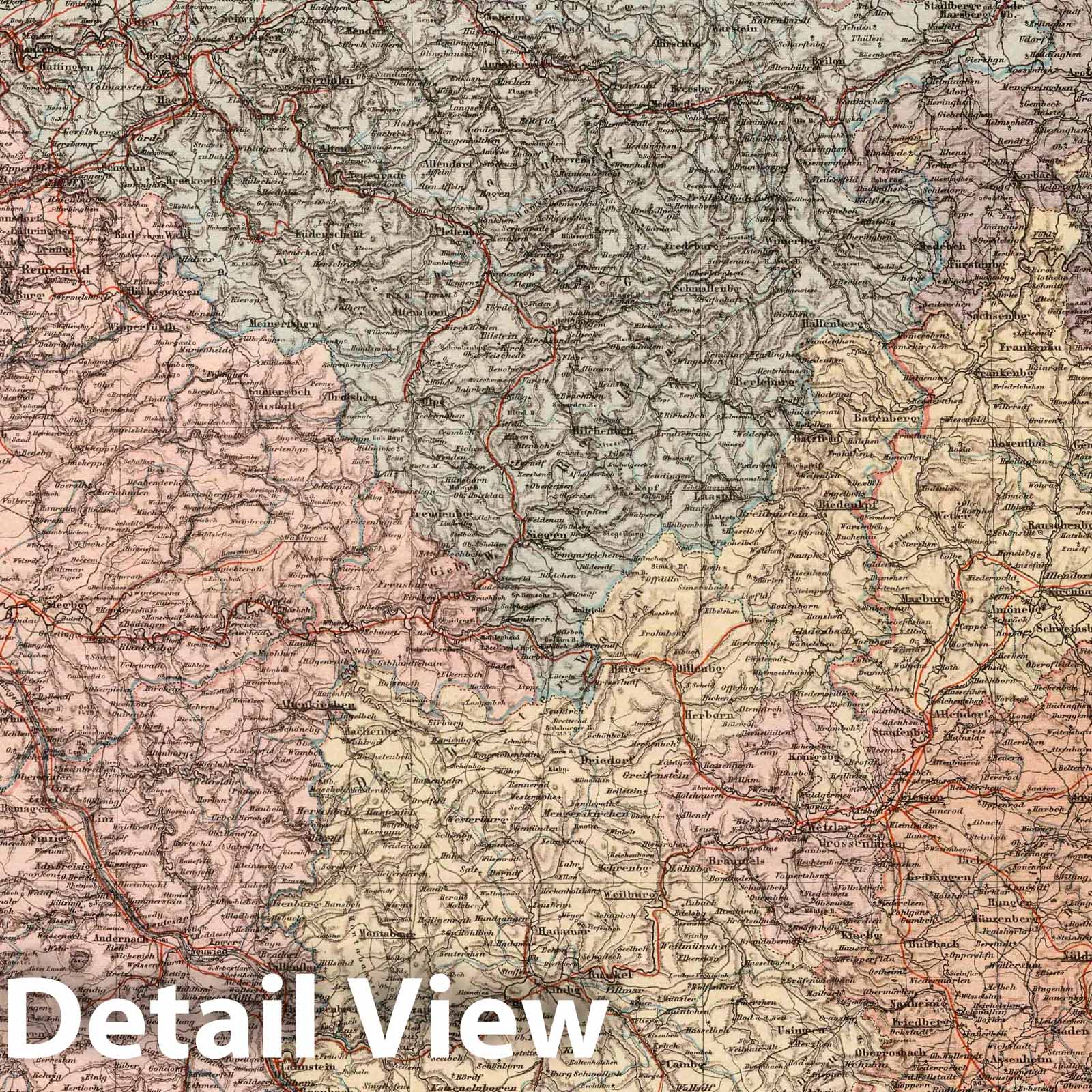Westphalia, Rhine Province, and Hesse-Nassau, Germany 1879 Historical Map Print