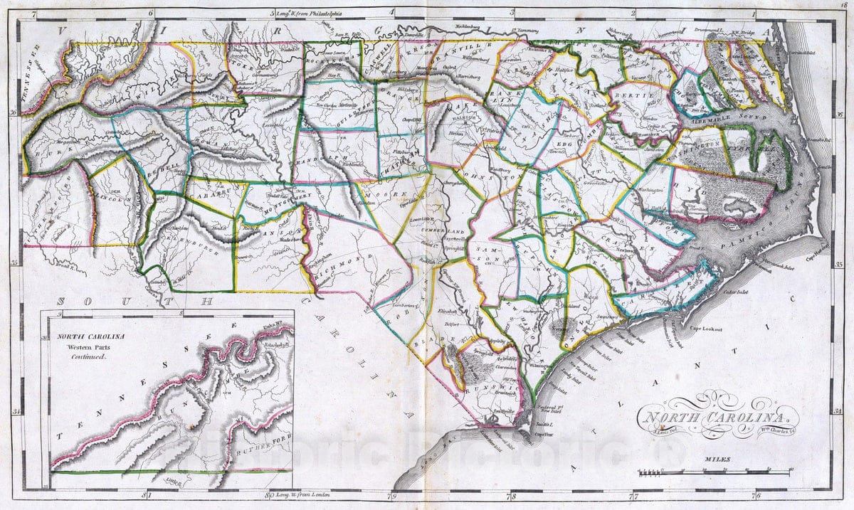 Historic Map : 1814 North Carolina : Vintage Wall Art