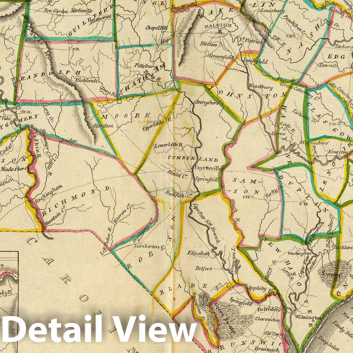 North Carolina 1814 Map Print - Carey's General Atlas Hand-Colored Engraving