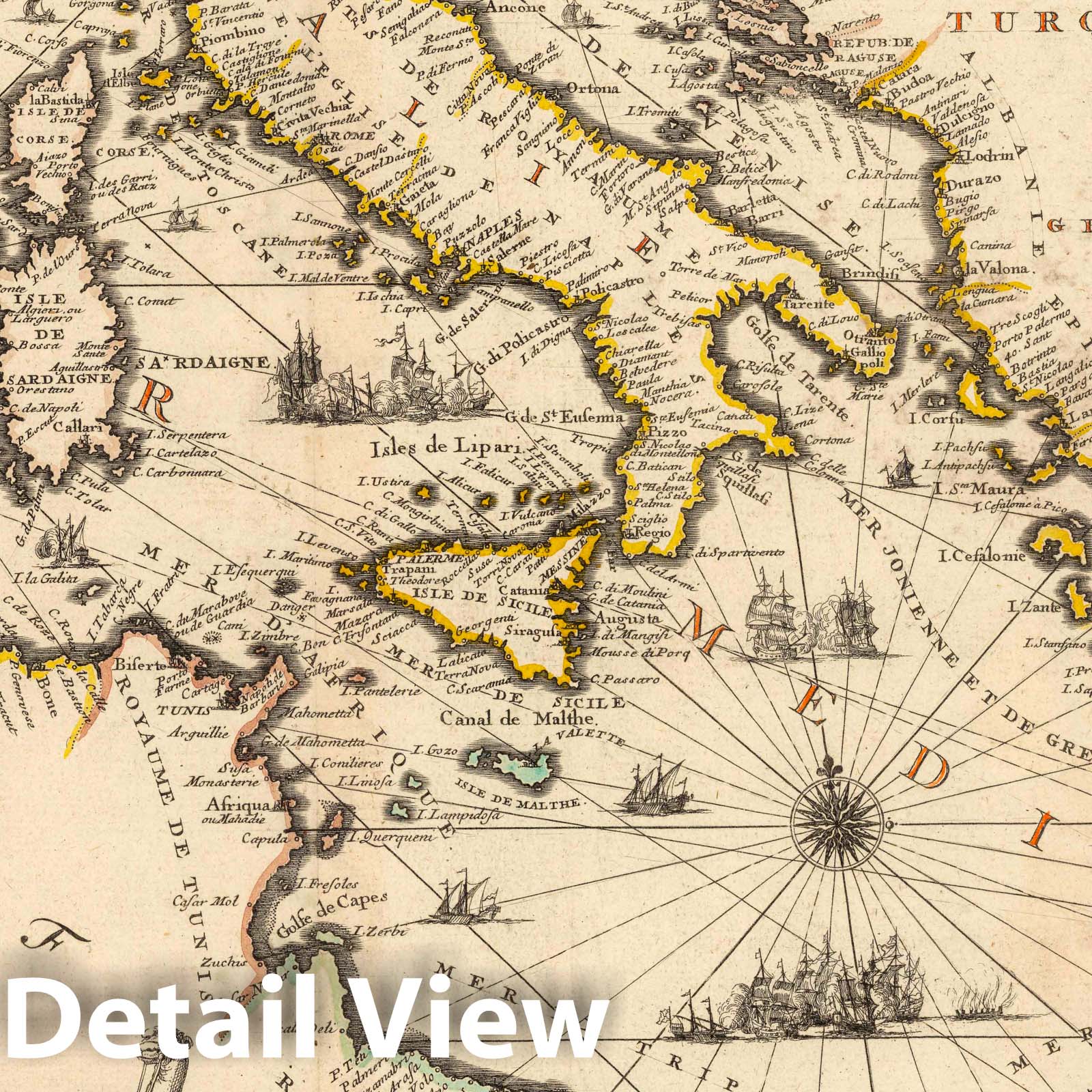 Mediterranean Sea and Bordering States - 1709 Historical Map Print