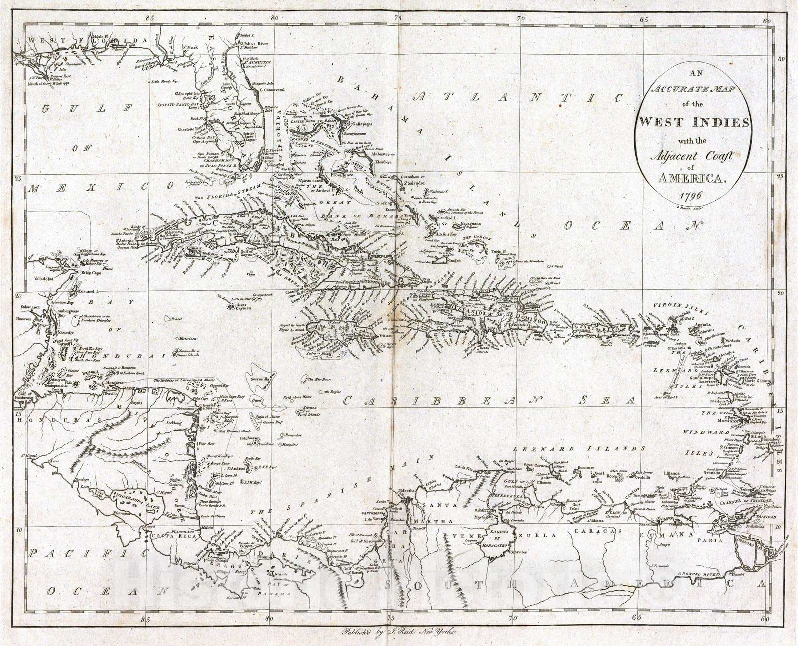 Historic Map : National Atlas - 1796 Map of the West Indies. - Vintage Wall Art
