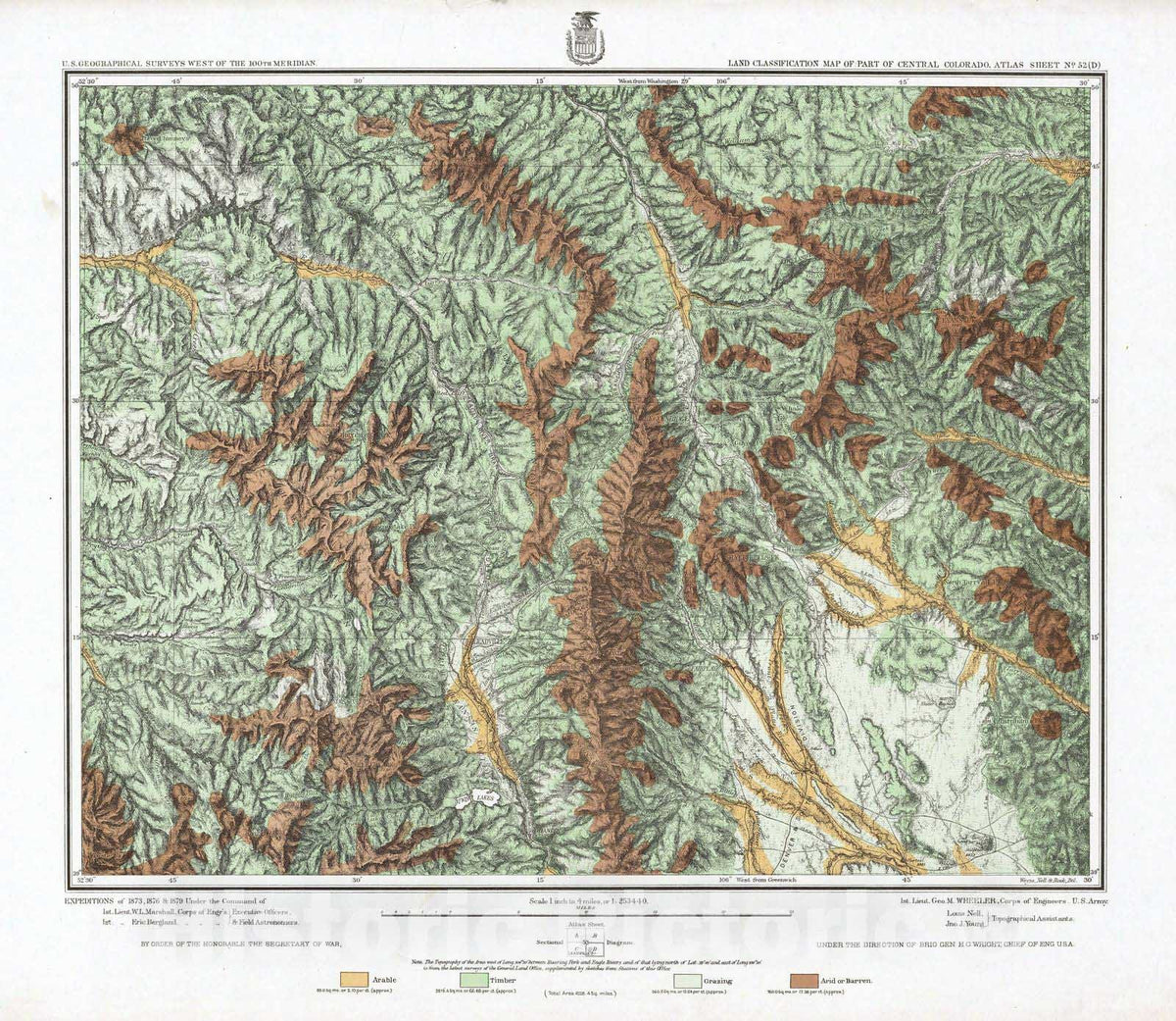 Historic Map : National Atlas - 1879 52D. Land Classification Map Of Part Of Central Colorado. - Vintage Wall Art