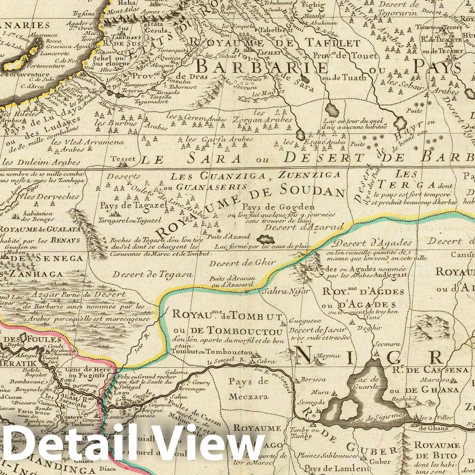 Barbary, Nigritia and Guinea - Route Map, 1707 - Historical Map Print