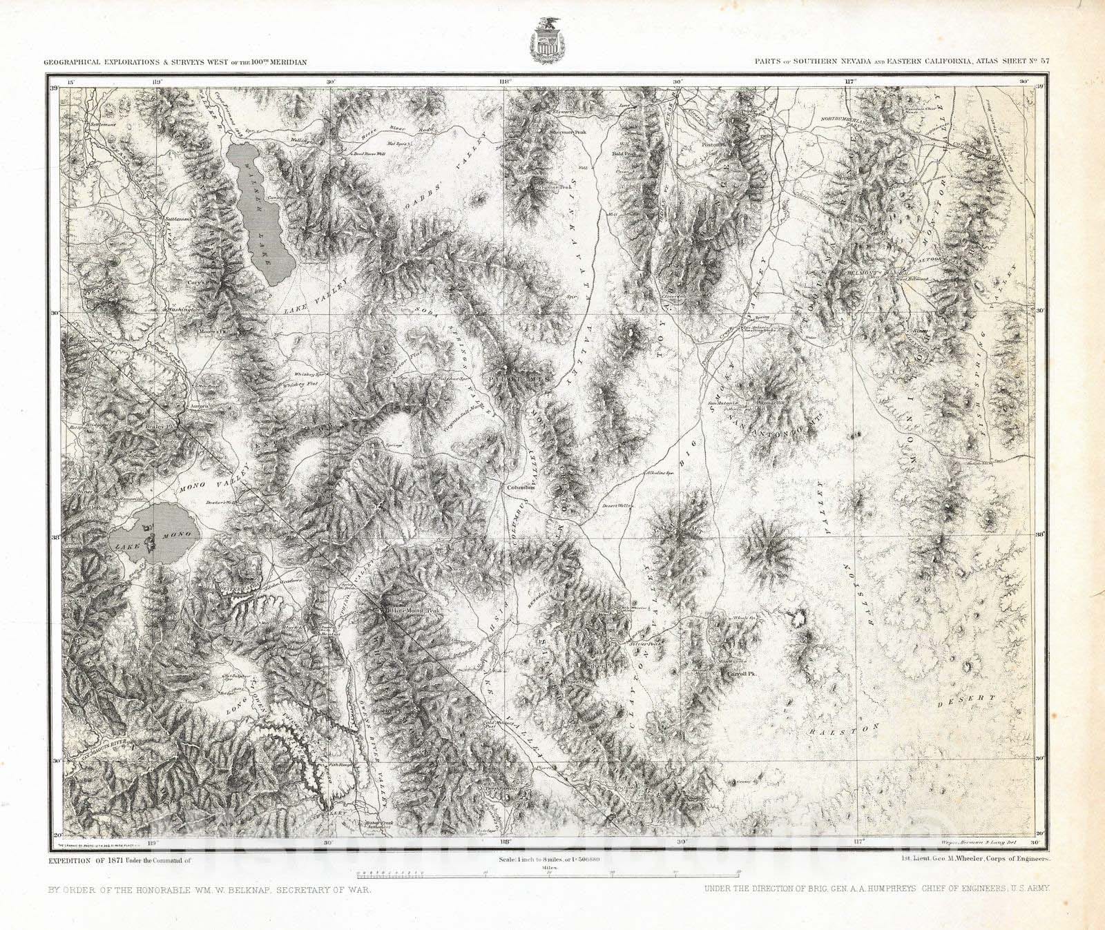 Historic Wall Map : National Atlas - 1871 57. Parts Of Southern Nevada And Eastern California. - Vintage Wall Art
