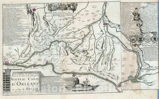 Historic Map : France , Orleans, France, 1724 Nouveau Canal D"Orleans , Vintage Wall Art