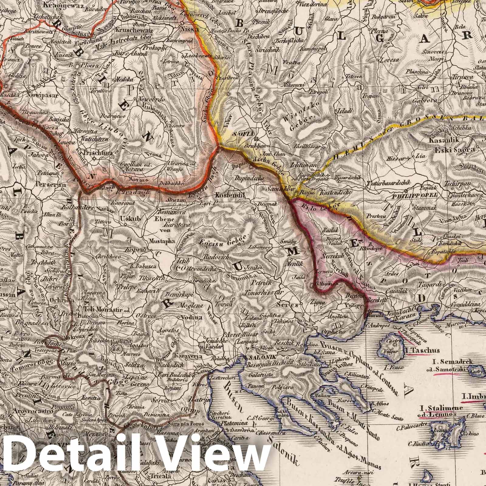 Turkey and Greece - Railroad Map, 1847 - Historical Map Print
