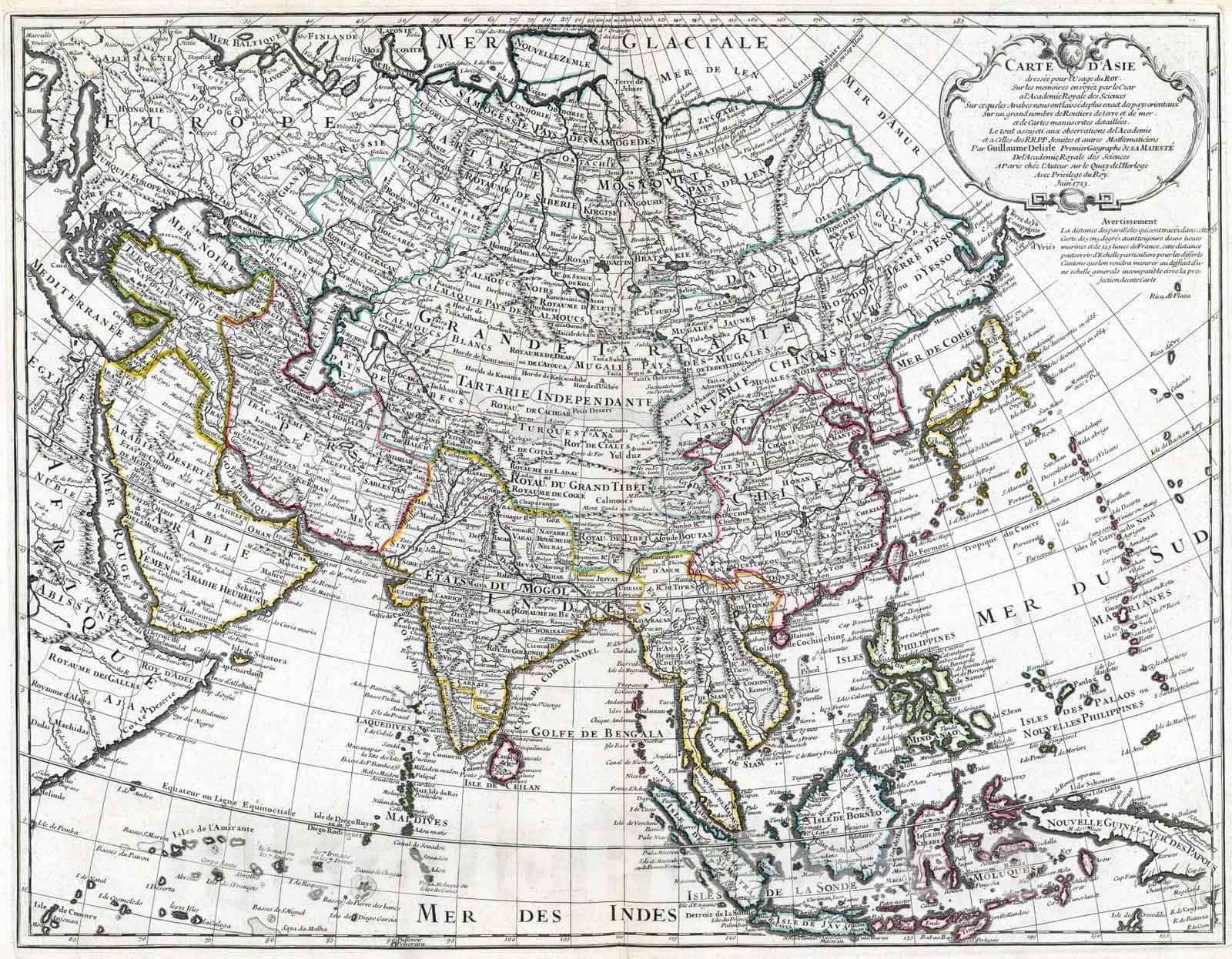 Historic Map : 1723 Carte d'Asie. - Vintage Wall Art