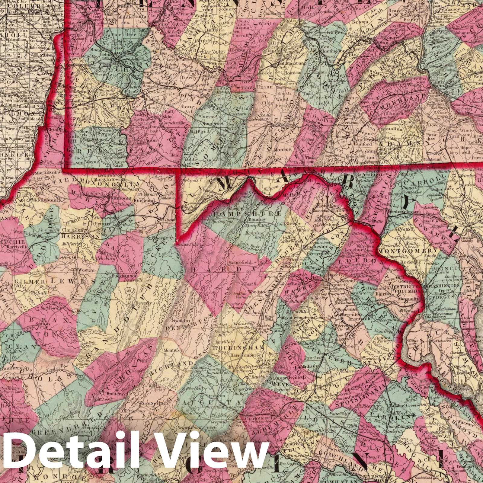 Pennsylvania and Virginia, 1860 - Historical Map Print