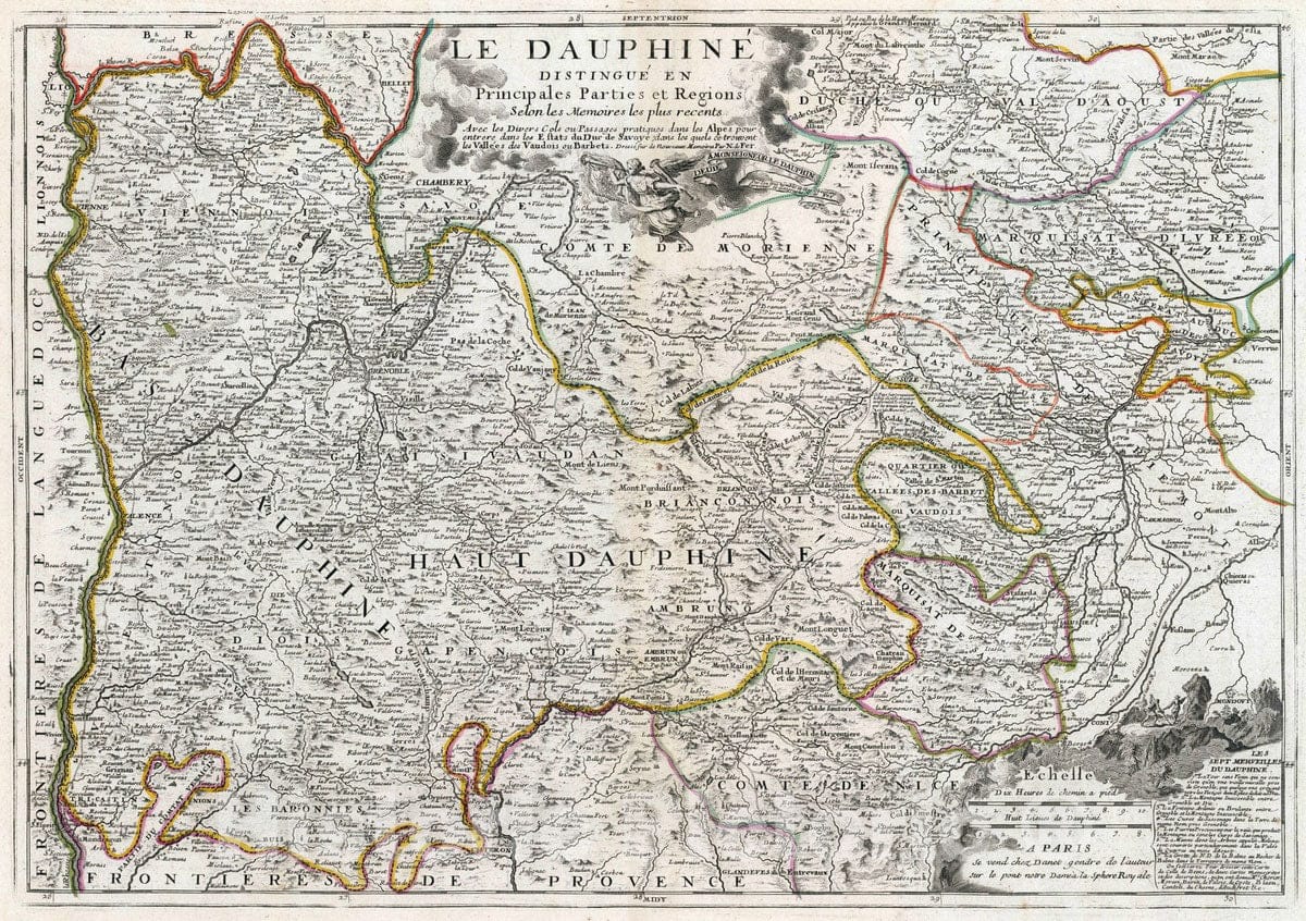 Historic Map : France, Dauphine Region , France 1693 Le Dauphine Distingue en Principales Parties et Regions. , Vintage Wall Art