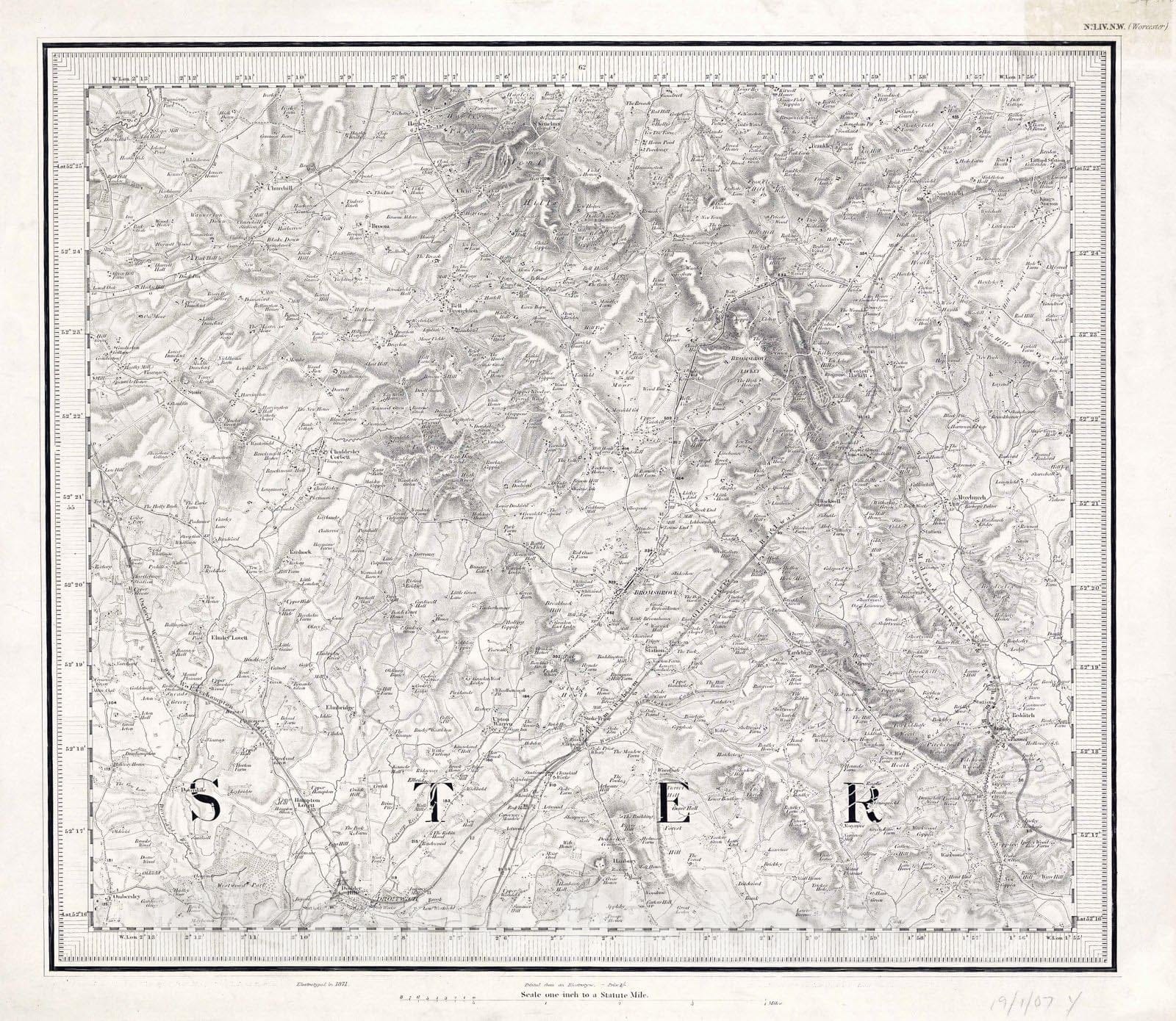 Historic Map : National Atlas - 1871 54 NW. Worcester. - Vintage Wall Art
