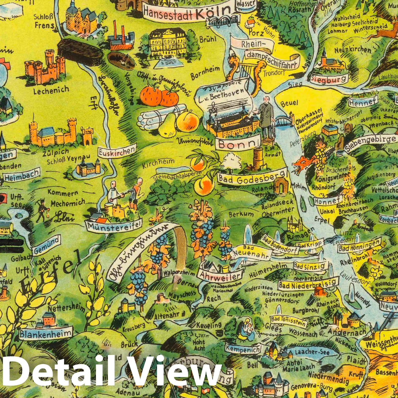 Rhineland - Pictorial Map, 1930 - Historical Map Print
