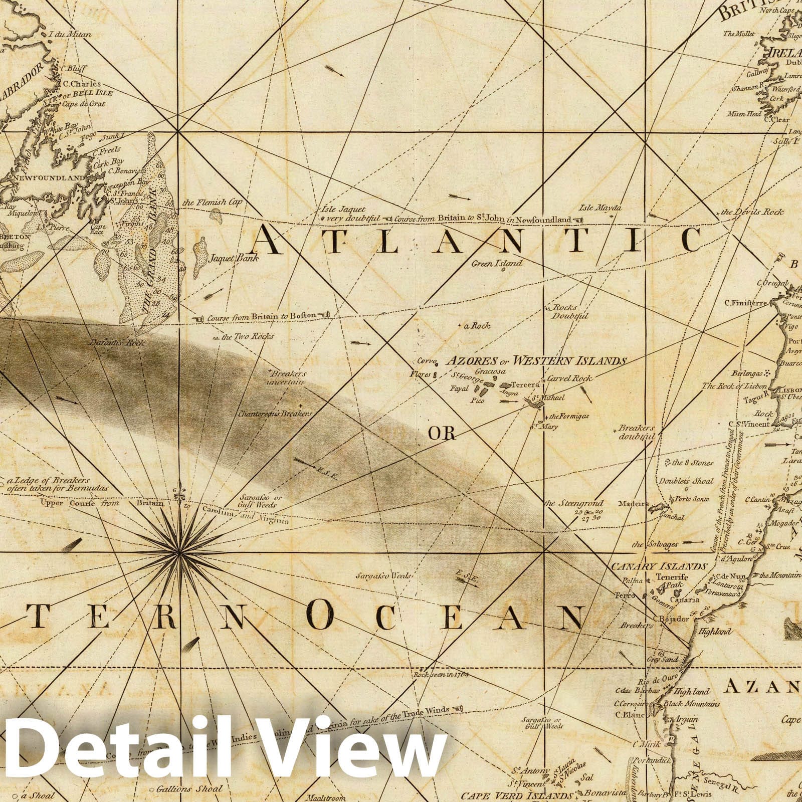 Atlantic Ocean - Nautical Chart, 1787 - Historical Map Print