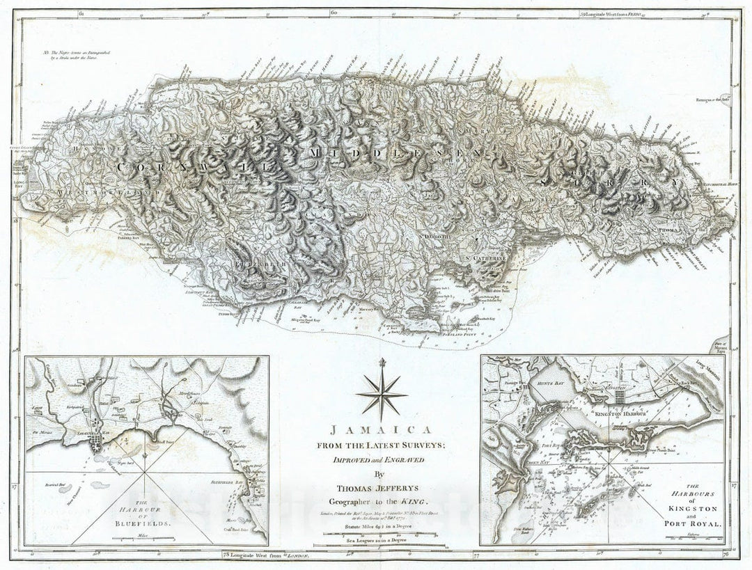 Historic Map : 1775 Jamaica from the latest surveys. - Vintage Wall Art