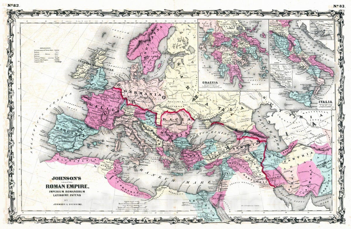Historic Map : 1860 Roman Empire. - Vintage Wall Art