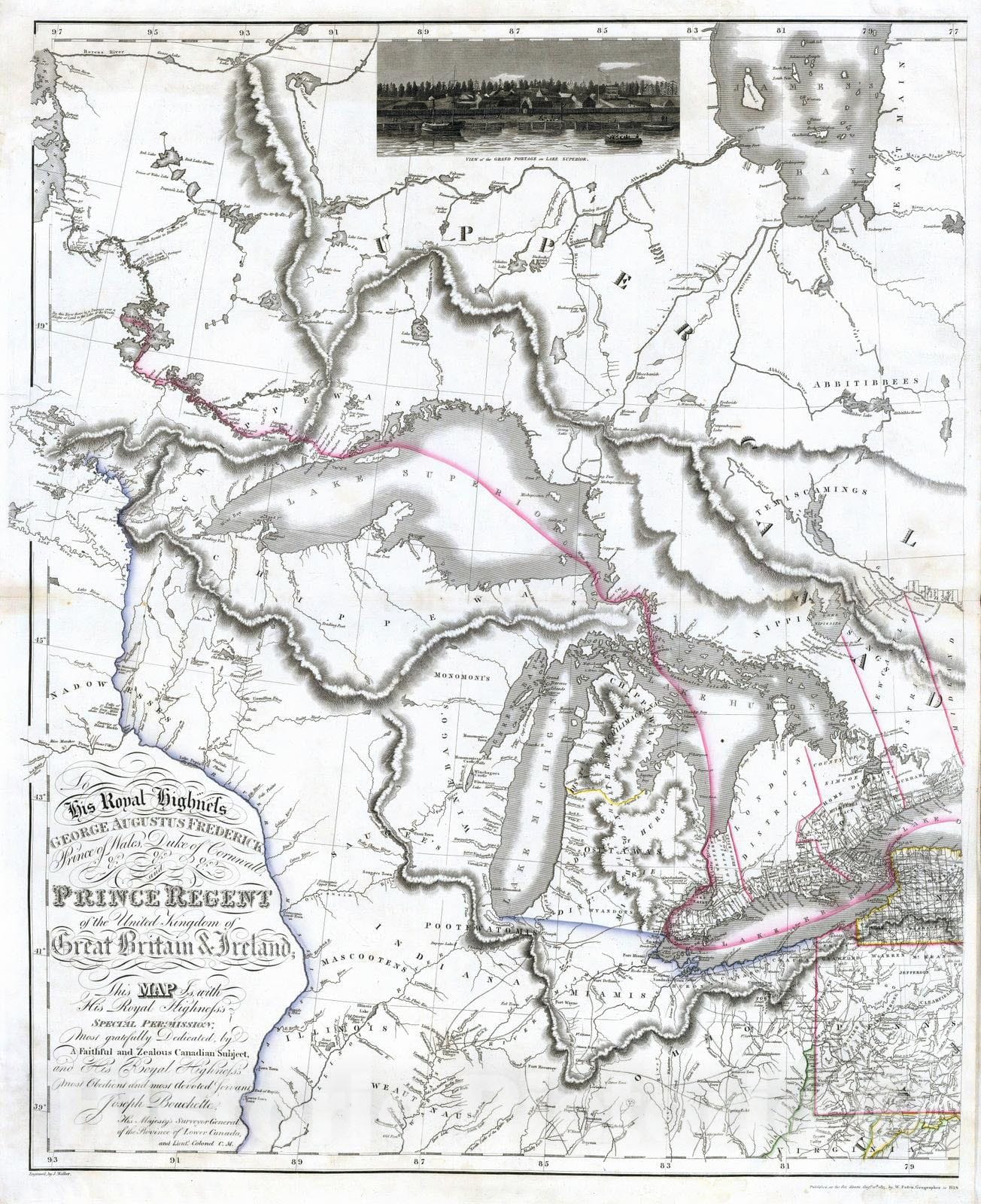 Historic Map : National Atlas - 1815 (West sheet) Map of the Provinces of Upper & Lower Canada with parts of the United States of America &c. - Vintage Wall Art