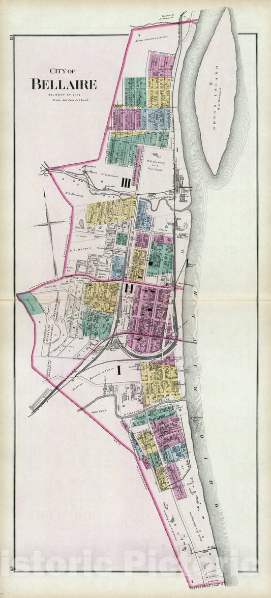 Historic Map : 1877 City of Bellaire, Belmont Co, Ohio. - Vintage Wall Art