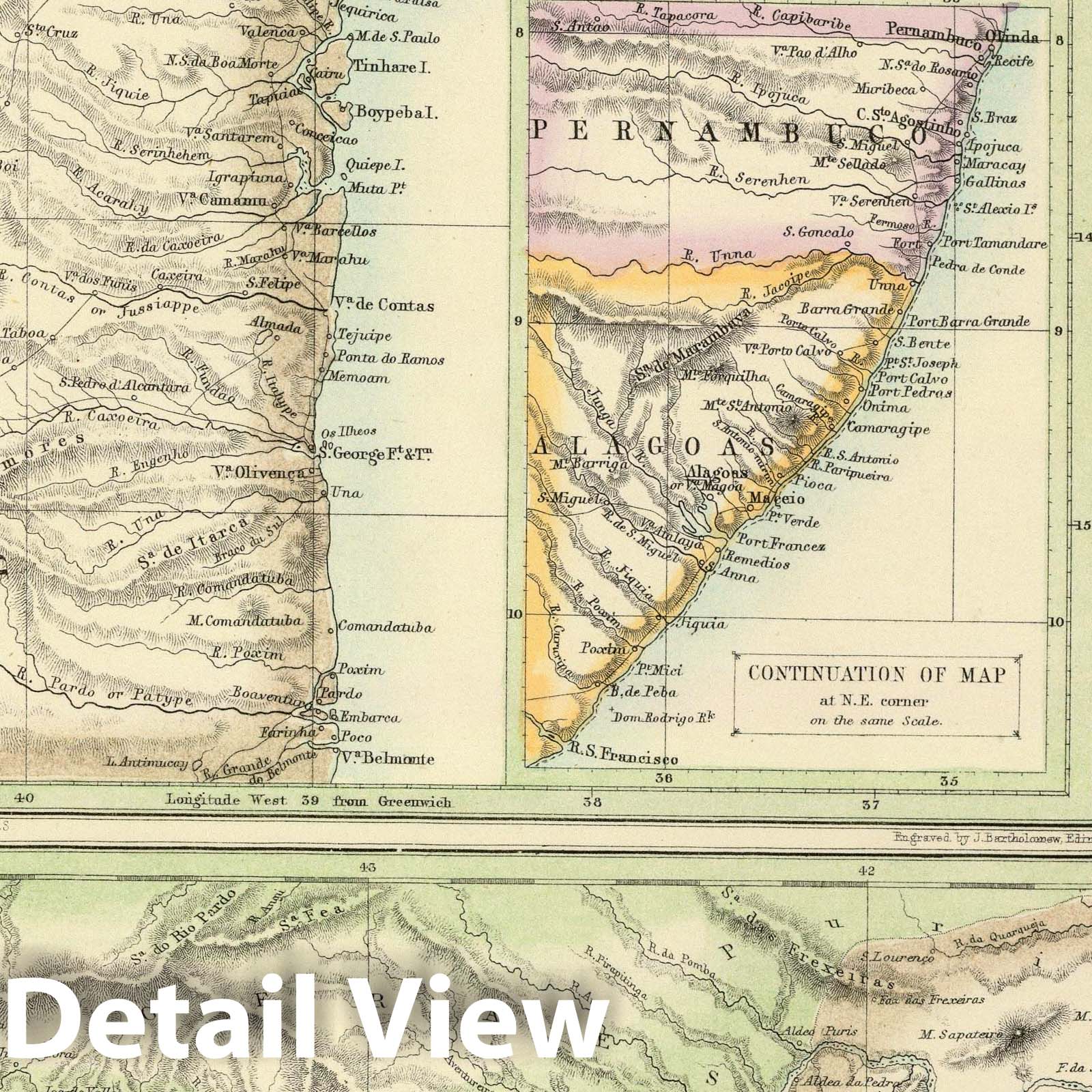 East Coast of Brazil - Middle Provinces, 1872 - Historical Map Print