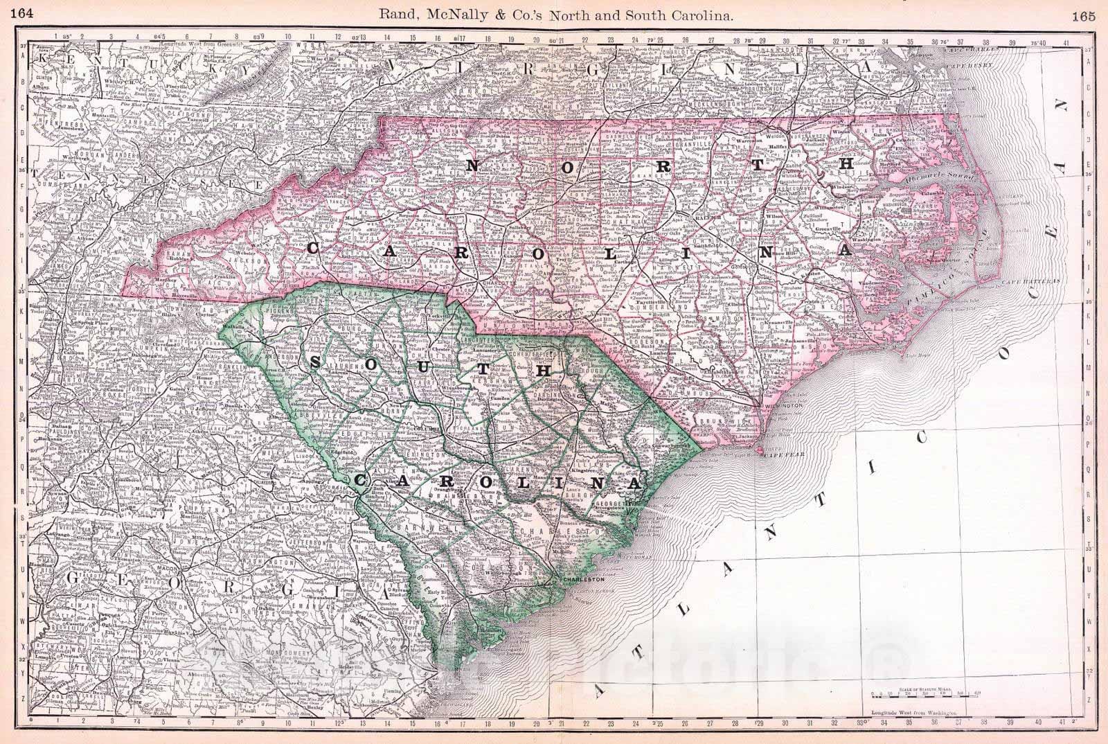 Historic Map : National Atlas - 1879 North And South Carolina. - Vintage Wall Art