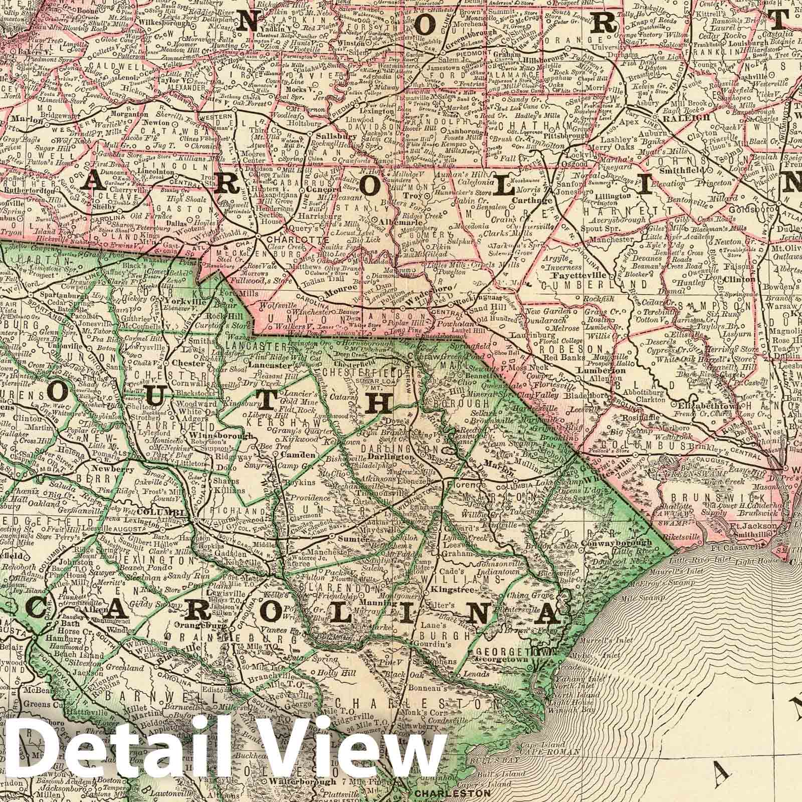 North Carolina and South Carolina - Railroad Map, 1879