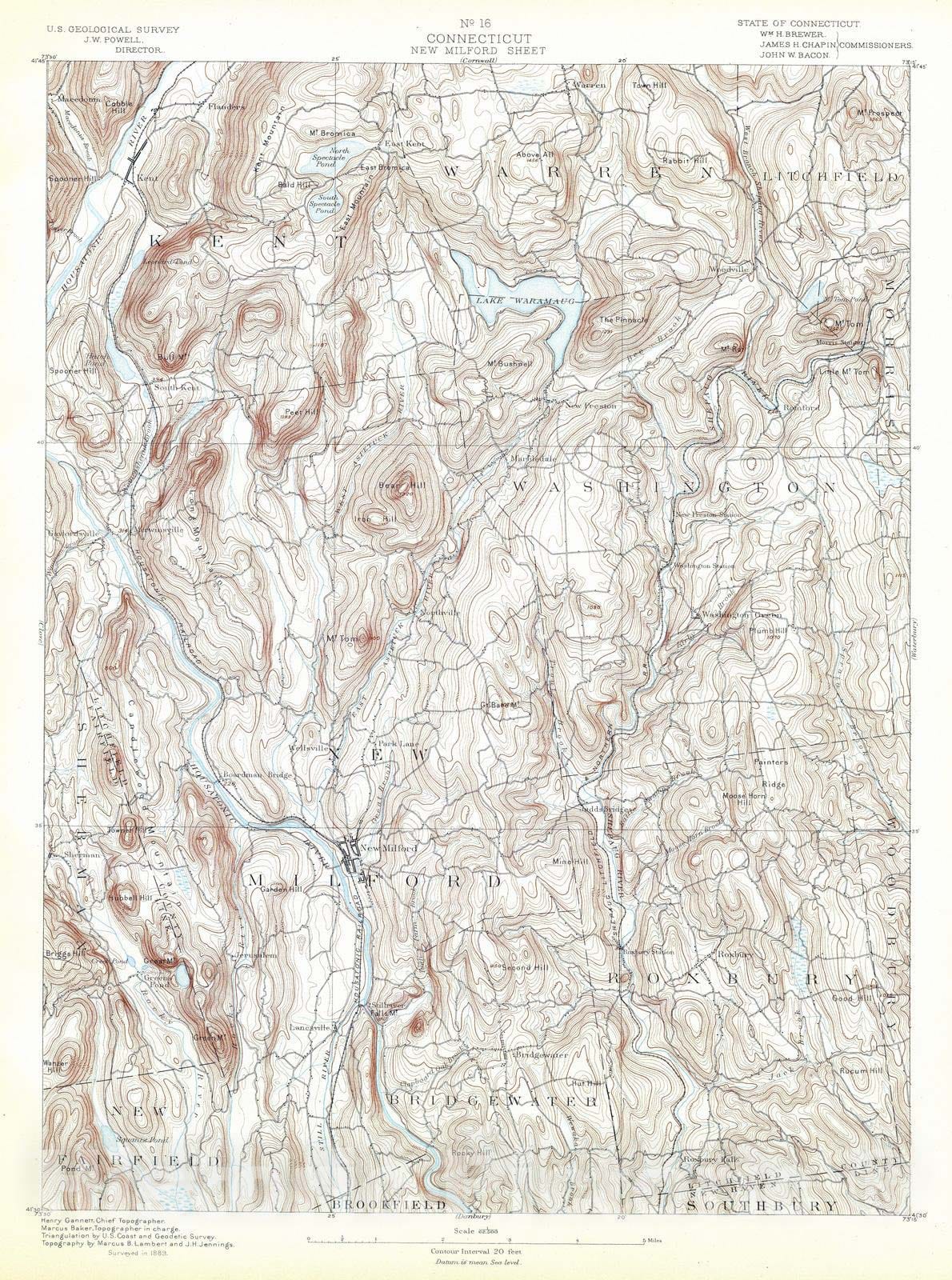 Historic Wall Map : 1893 16. New Milford sheet. - Vintage Wall Art