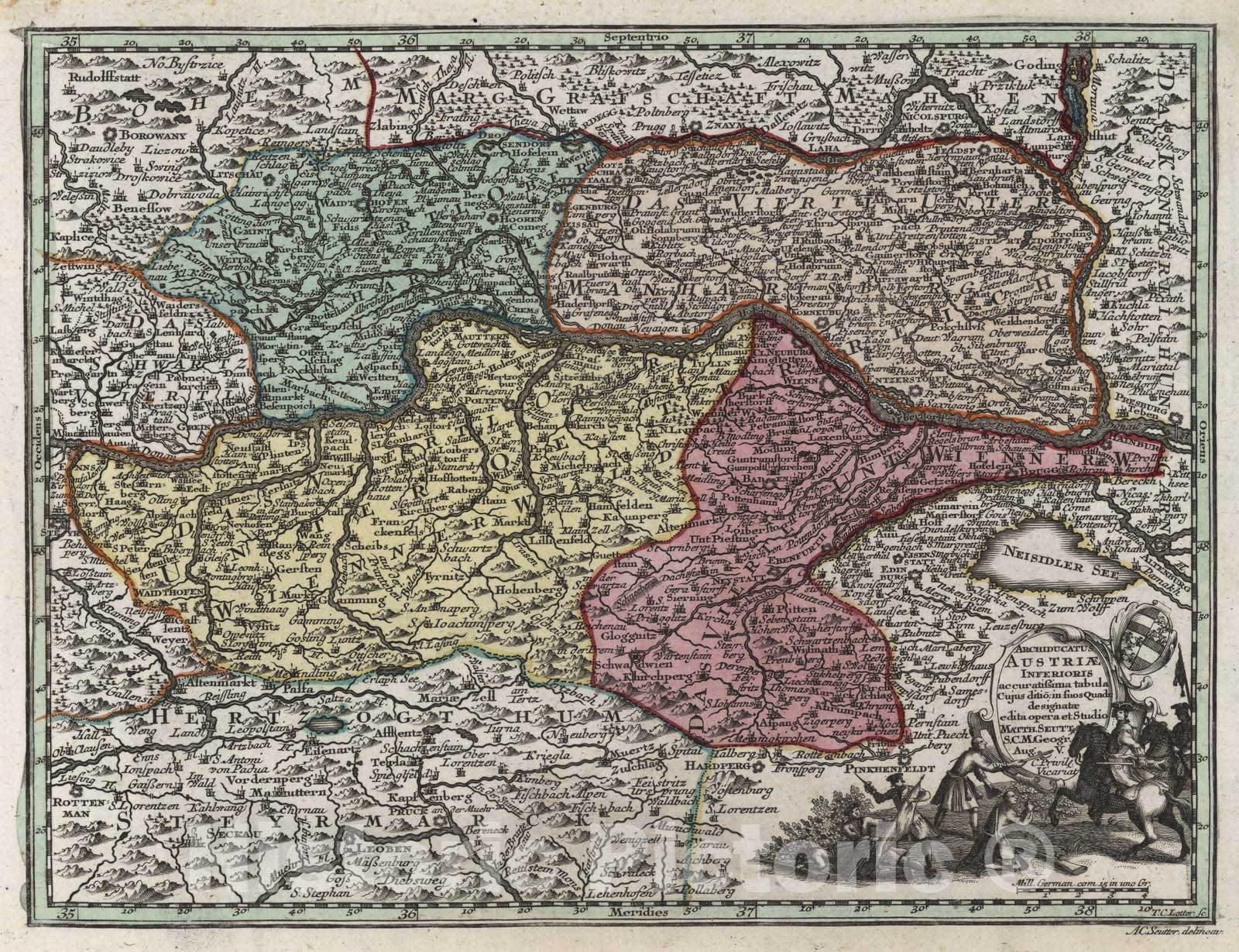 Historic Map : Austria, 1744 Archiducatus Austriae Inferioris , Vintage Wall Art