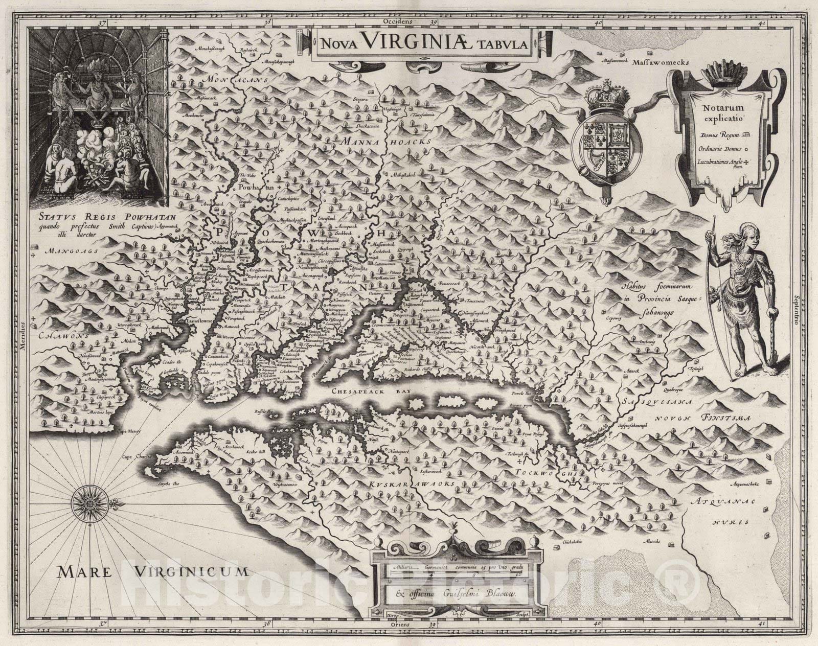 Historic Map : Maryland, Chesapeake Bay (Maryland) 1630 Nova Virginia Tabula. , Vintage Wall Art