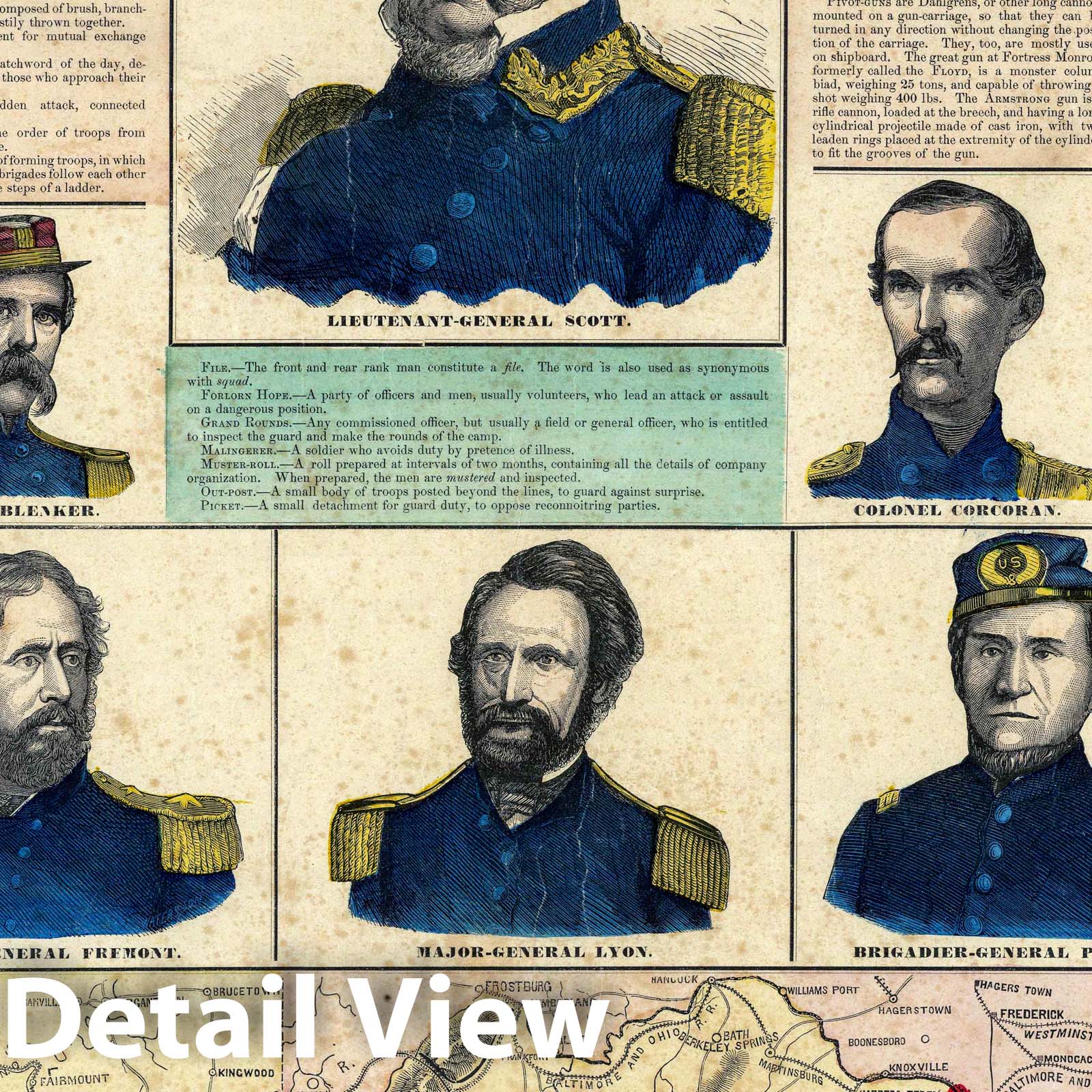 1861 Civil War Nautical Chart - Maryland, Virginia & Chesapeake Bay with Military Portraits