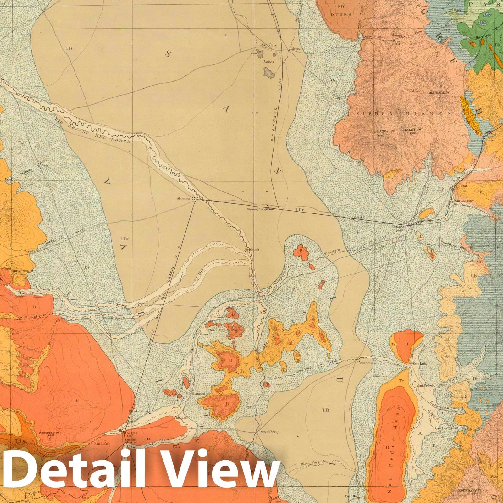 Southern Central Colorado and Part of New Mexico - 1881 Geological Survey Map