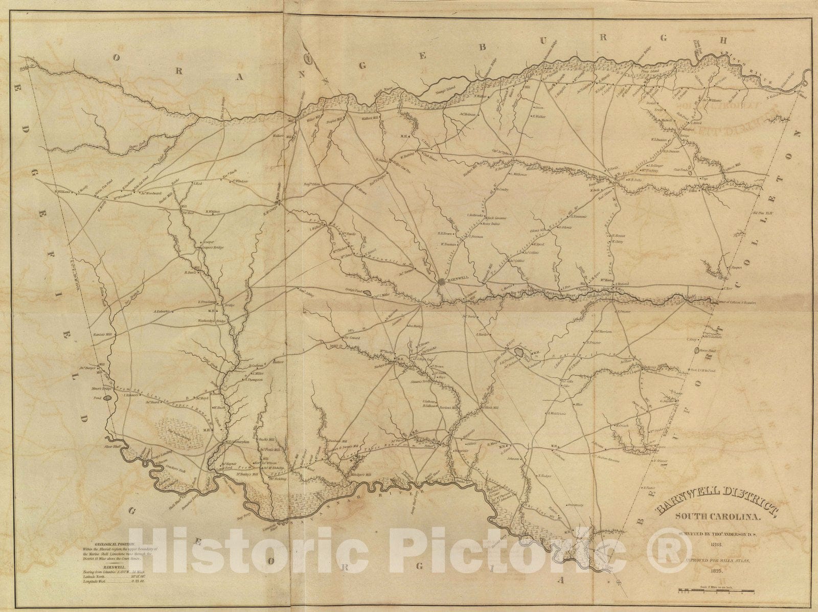 Historic Map : 1825 Barnwell District, South Carolina. - Vintage Wall Art
