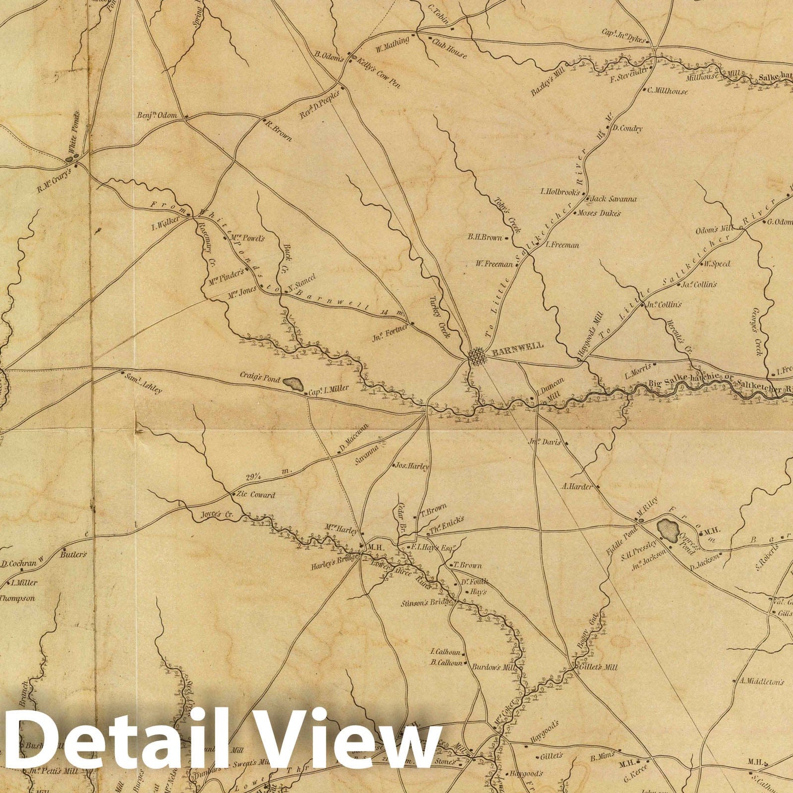 Barnwell District, South Carolina - Road Map, 1825 - Historical Map Print