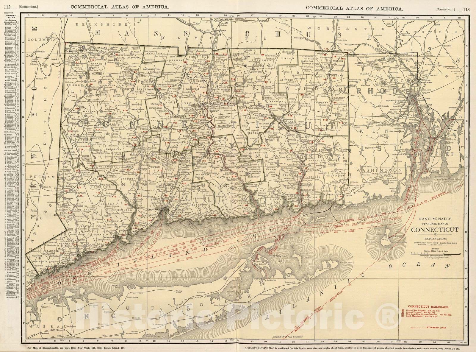 Historic Map : National Atlas - 1924 Connecticut. - Vintage Wall Art